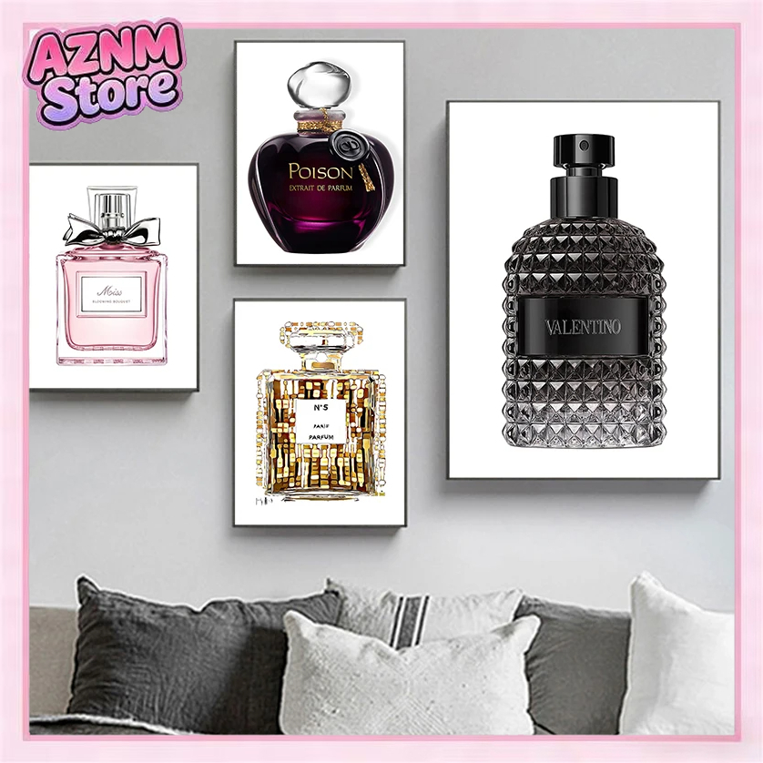 Perfume Villa Fragrance - 1 ชิ้น ภาพพิมพ์บนผ้าใบ ลายขวดน้ำหอมผู้หญิง สไตล์มินิมอล ภาพพิมพ์นอร์ดิก