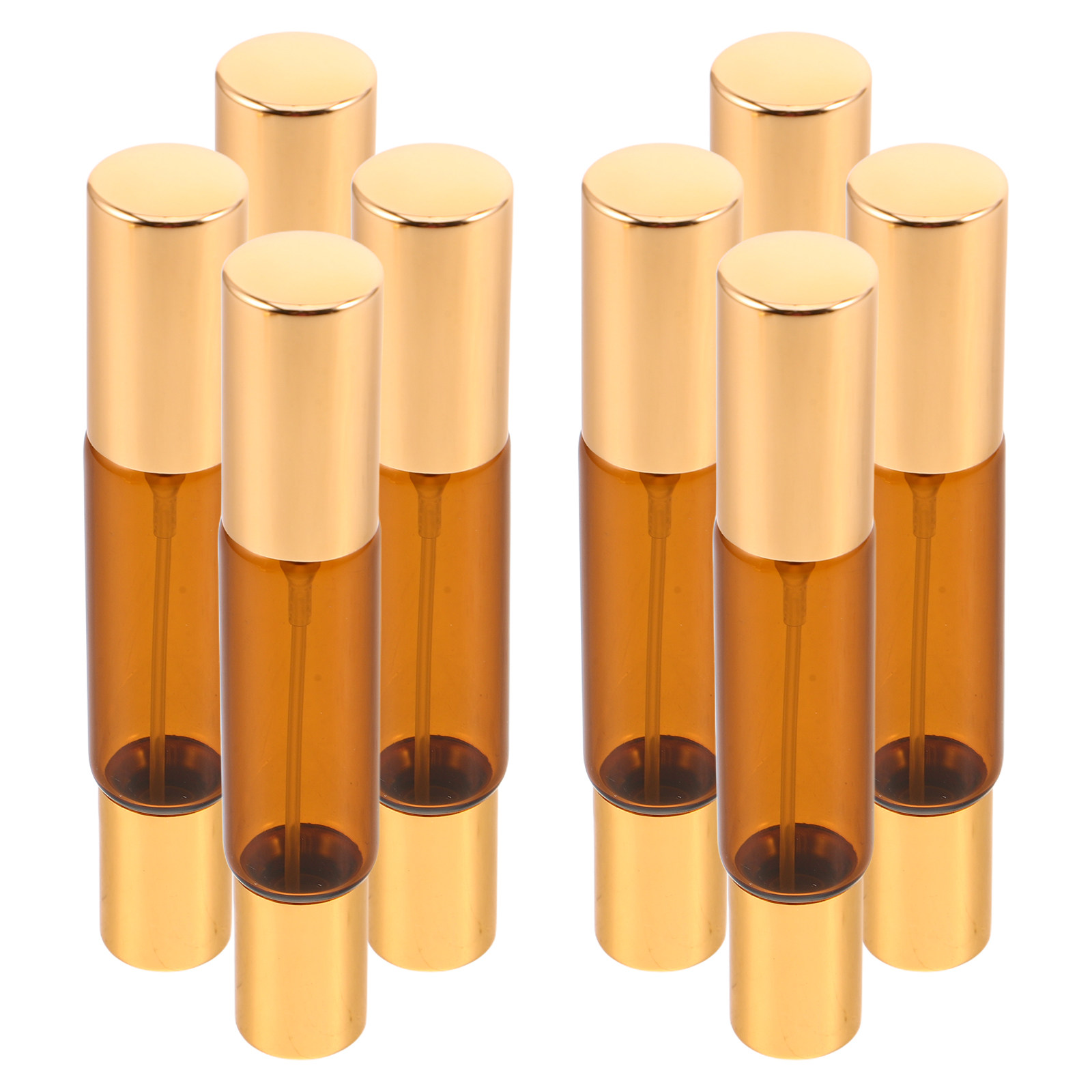 Perfume Refill Bottle - ขวดแก้วสีอำพันแบบสองหัวสำหรับน้ำมันหอมระเหย 8 ชิ้น ป้องกันการรั่วซึม เติมได้ ขวดสเปรย์น้ำหอมขนาดเล็กสำหรับพกพา