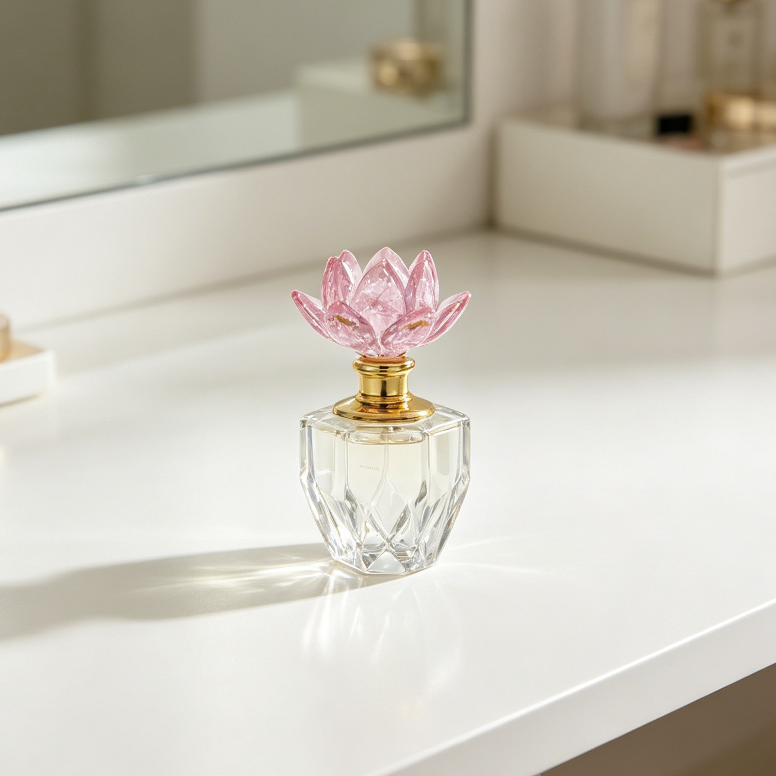 Perfume Refill Bottle - ขวดน้ำหอมคริสตัลสีชมพู 3 มล. ลายดอกบัวสุดหรู เติมน้ำหอมได้ ใช้ตกแต่งโต๊ะเครื่องแป้ง